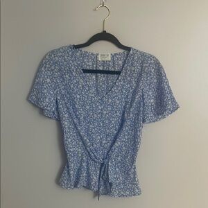 Sienna Sky Gray Wrap Tie Front Short Sleeve Blouse